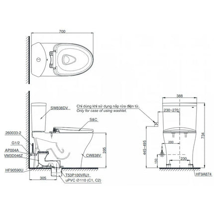CS838DT2#XW - Bàn cầu hai khối