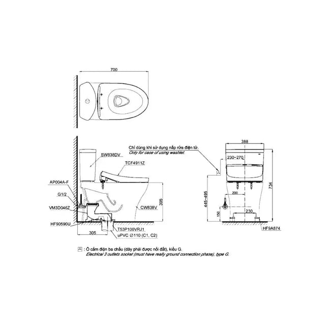 Cs838Dw11#Xw Bàn Cầu Hai Khối