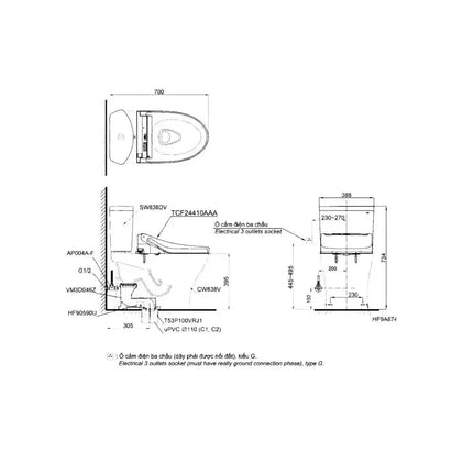 Cs838Dw14#Xw Bàn Cầu Hai Khối