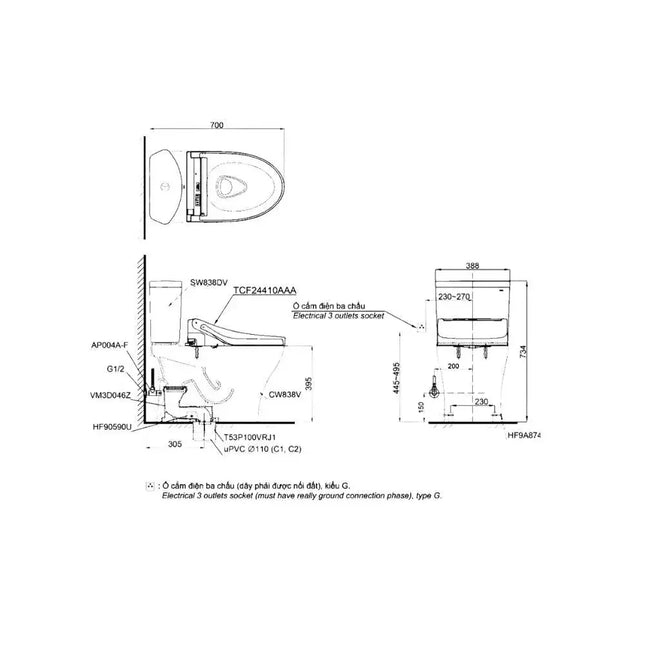 Cs838Dw14#Xw Bàn Cầu Hai Khối