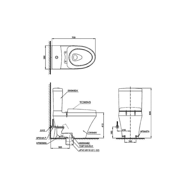 Cs948Dt3#Xw Bàn Cầu Hai Khối
