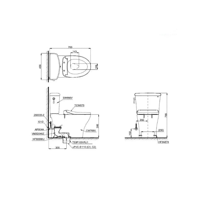 Cs986Ge2#Xw Bàn Cầu Hai Khối