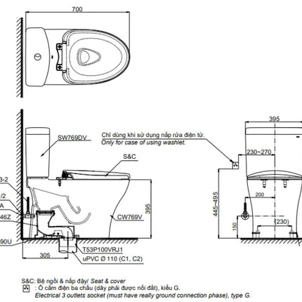 Cs986Gw11#Xw Bàn Cầu Hai Khối