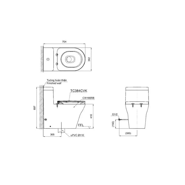 Cw166Rb#Xw Tc384Cvk#W T53P100Vr Bàn Cầu Một Khối