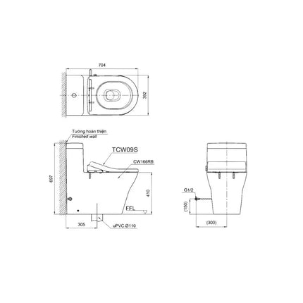 Bàn Cầu 1 Khối CW166RB#XW TCW09S#W T53P100VR | Thiết Bị Vệ Sinh TOTO