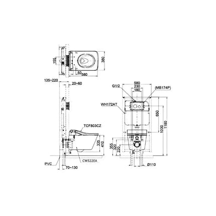 Bàn cầu treo tường CW522EA#NW1 TCF803CZ#NW1 WH172AT | Thiết Bị Vệ Sinh…