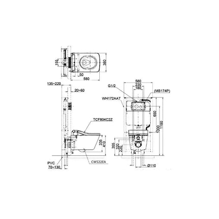 Bàn cầu treo tường CW522EA#NW1 TCF804C2Z#NW1 WH172AAT | Thiết Bị Vệ Si…