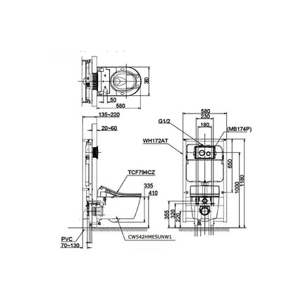 Bàn cầu treo tường CW542HME5U#NW1 TCF794CZNW1 WH172AT | Thiết Bị Vệ S…