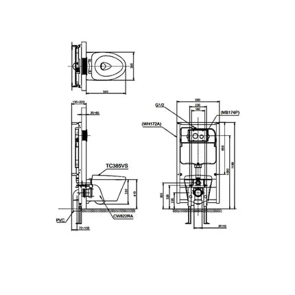 Bàn cầu treo tường CW822RA#W TC385VS#W | Thiết Bị Vệ Sinh TOTO
