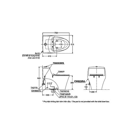 Cw823Rat8#W T53P100Vr Bàn Cầu Một Khối