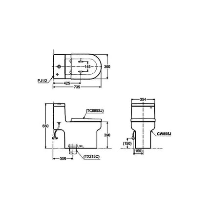 Bàn cầu một khối CW895JW/F#W | Thiết Bị Vệ Sinh TOTO