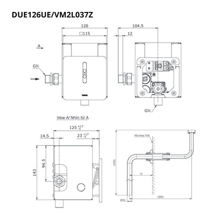 Van Xả Tiểu TOTO DUE126UE VM2L037Z Cảm Ứng Dùng Điện Kèm Ống Nối