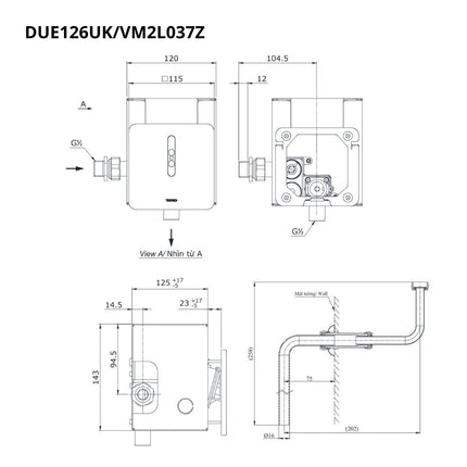 Van Xả Tiểu TOTO DUE126UKA VM2L037Z Cảm Ứng Dùng Pin Kèm Ống Nối