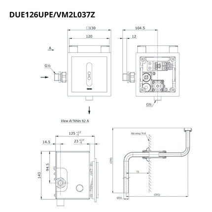 Van Xả Tiểu TOTO DUE126UPEA VM2L037Z Cảm Ứng Dùng Điện Kèm Ống ối