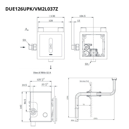 Van Xả Tiểu TOTO DUE126UPK VM2L037Z Cảm Ứng Dùng Pin Kèm Ống Nối