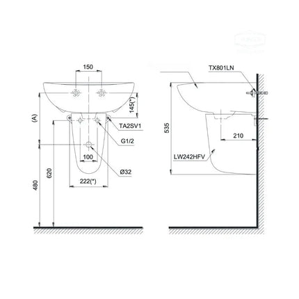 Lht239Cr#W Lavabo Treo Tường