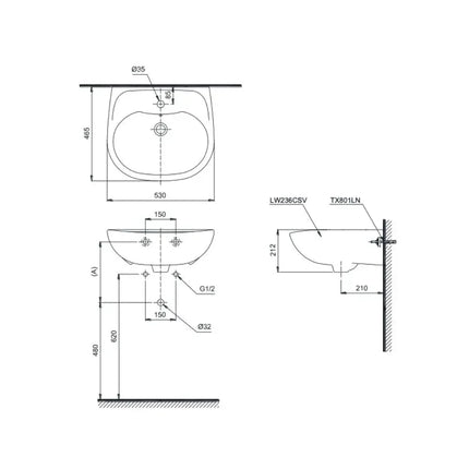 Lavabo Treo Tường LT236CS#W | Thiết Bị Vệ Sinh TOTO Việt Nam