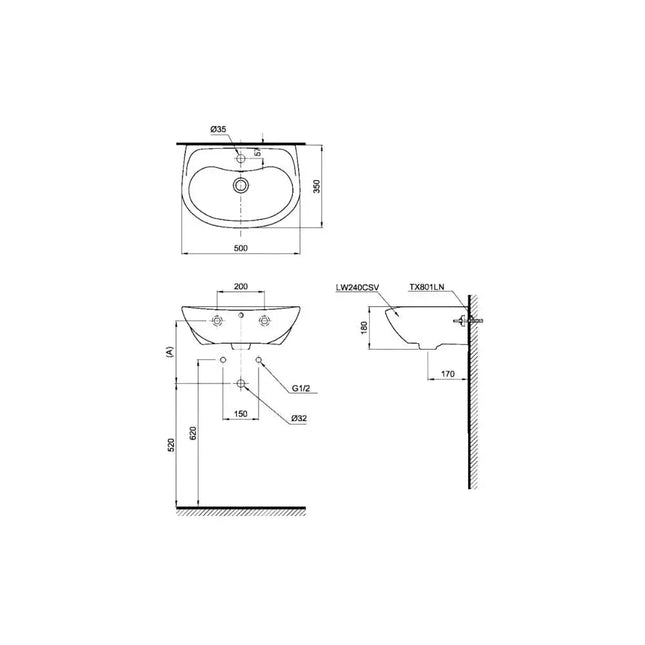 Lt240Cs#W Lavabo Treo Tường