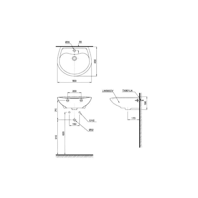 Lt300C#W Lavabo Treo Tường