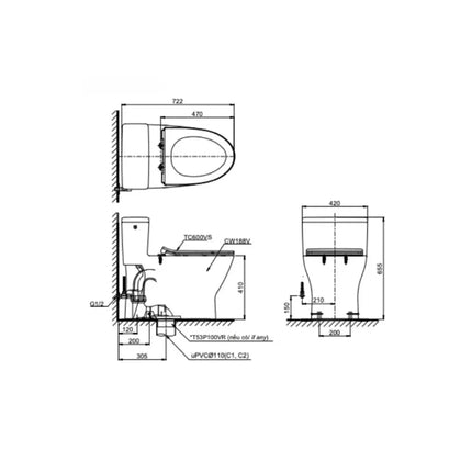Ms188Vkt8 T53P100Vr Bàn Cầu Một Khối