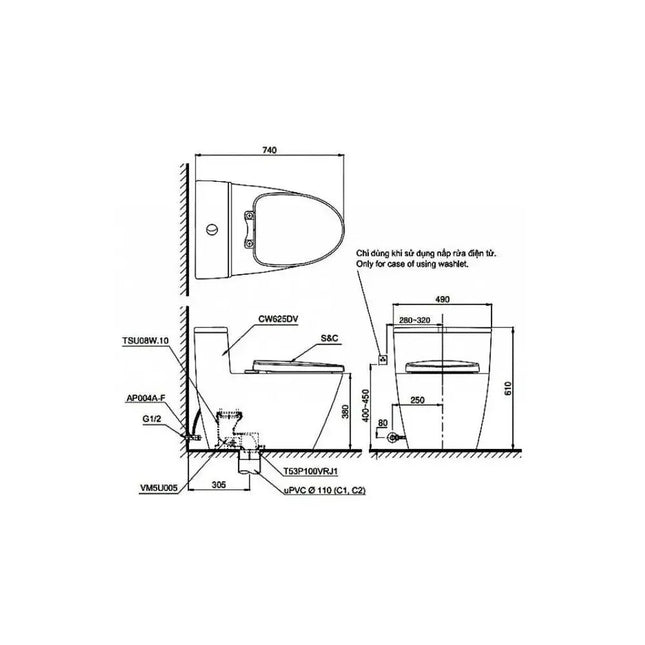 Ms625De4#Xw Bàn Cầu Một Khối