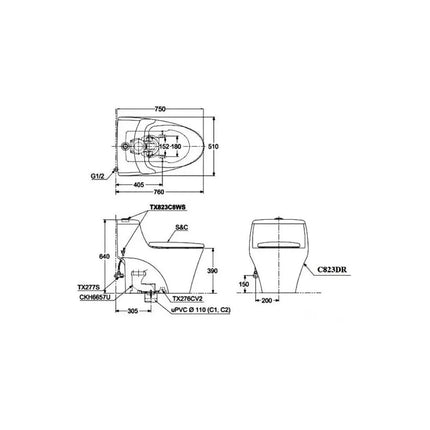 Ms823Dre2#Xw Bàn Cầu Một Khối