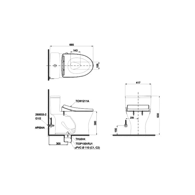 Ms855De4#Xw Bàn Cầu Một Khối