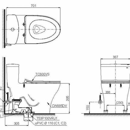 MS885DT8#XW - Bàn cầu một khối