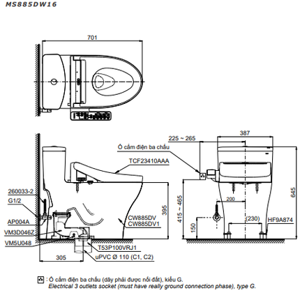 ban ve MS885DW16#XW TOTO