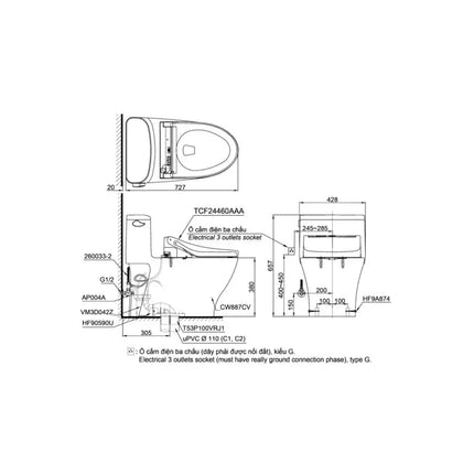 Ms887Crw15#Xw Bàn Cầu Một Khối Washlet