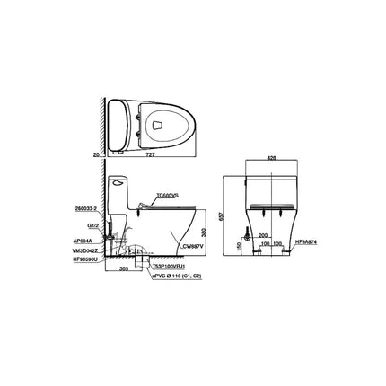 Bàn cầu một khối MS887RT8#XW | Thiết Bị Vệ Sinh TOTO