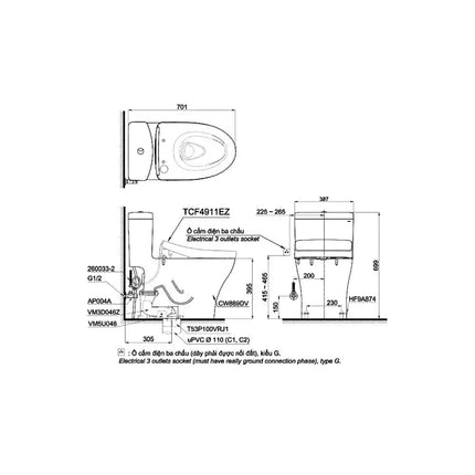 Ms889Cdrw12#Xw Bàn Cầu Một Khối