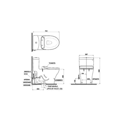 Ms889Dre2#Xw Bàn Cầu Một Khối