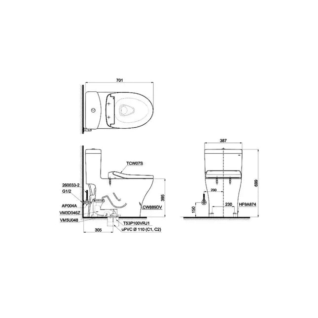 Ms889Dre2#Xw Bàn Cầu Một Khối