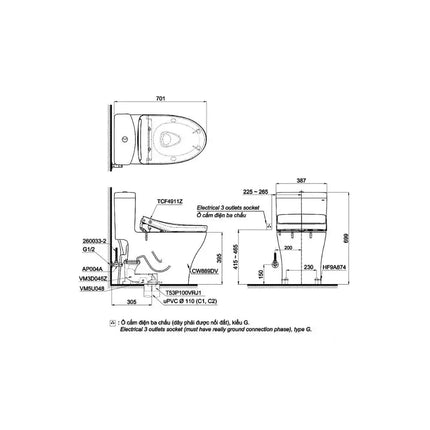 MS889DRW16#XW - Bàn cầu một khối