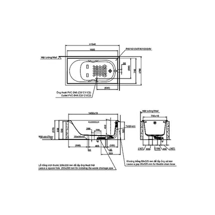 Pay1510V#W Bồn Tắm Xây