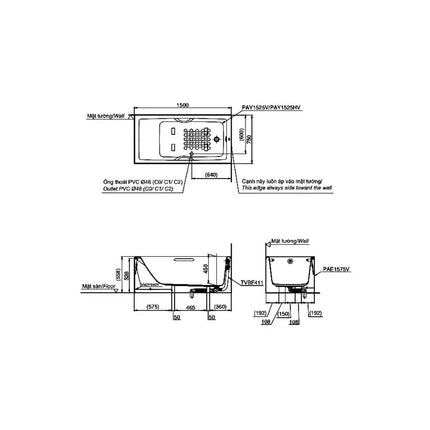 Pay1525V#W Bồn Tắm Xây