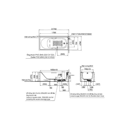 Pay1710V#W Bồn Tắm Xây