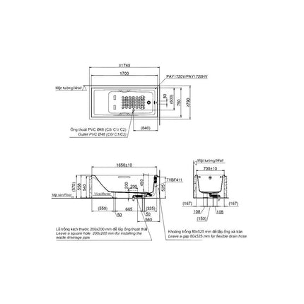 Pay1720V#W Bồn Tắm Xây