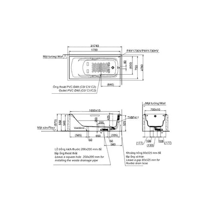 Pay1730V#W Bồn Tắm Xây