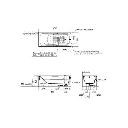 Pay1735Hv#W Bồn Tắm Xây