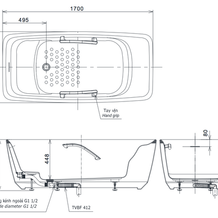 Bồn Tắm Đặt Sàn TOTO PJY1724WPWEN#GW GALALATO 1m7