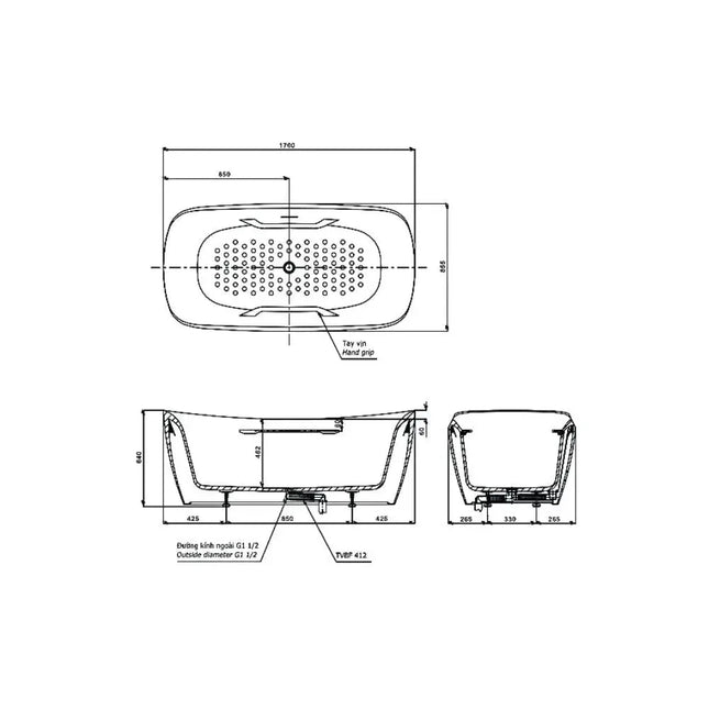 Bồn tắm đặt sàn GALALATO PJY1734HPWEN#GW TVBF412 | Thiết Bị Vệ Sinh TO…