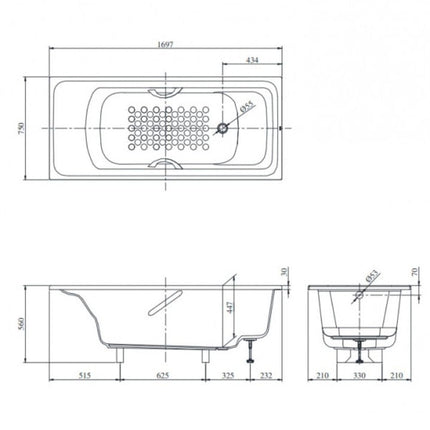 Bồn tắm TOTO PPY1780PE#P DB505R-3B TVBF412 ngọc trai 1m7 gồm bộ xả thải