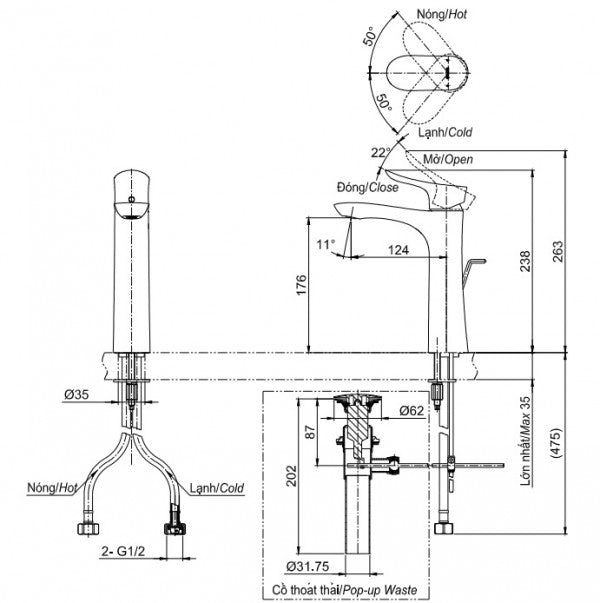 Vòi Lavabo Nóng Lạnh GO TOTO TLG01304V1