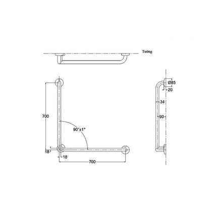 Thanh tay vịn chữ L T113BL9 T110D3R(x3) | Thiết Bị Vệ Sinh TOTO
