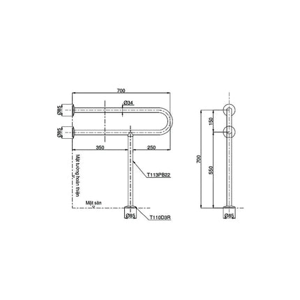 Thanh tay vịn chữ P T113BP22 T110D3R(x3) | Thiết Bị Vệ Sinh TOTO