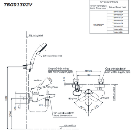 Bộ Sen Cây Nóng Lạnh TOTO TBW01001BA TBG01302VA TBW01008V