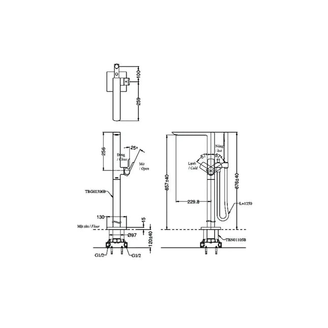 Vòi xả bồn tắm nóng lạnh TBG02306BA TBN01105B | Thiết Bị Vệ Sinh TOTO