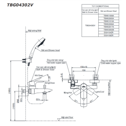 Bộ Sen Cây Nóng Lạnh TOTO DM907C1S TBG04302VA TBW03002B